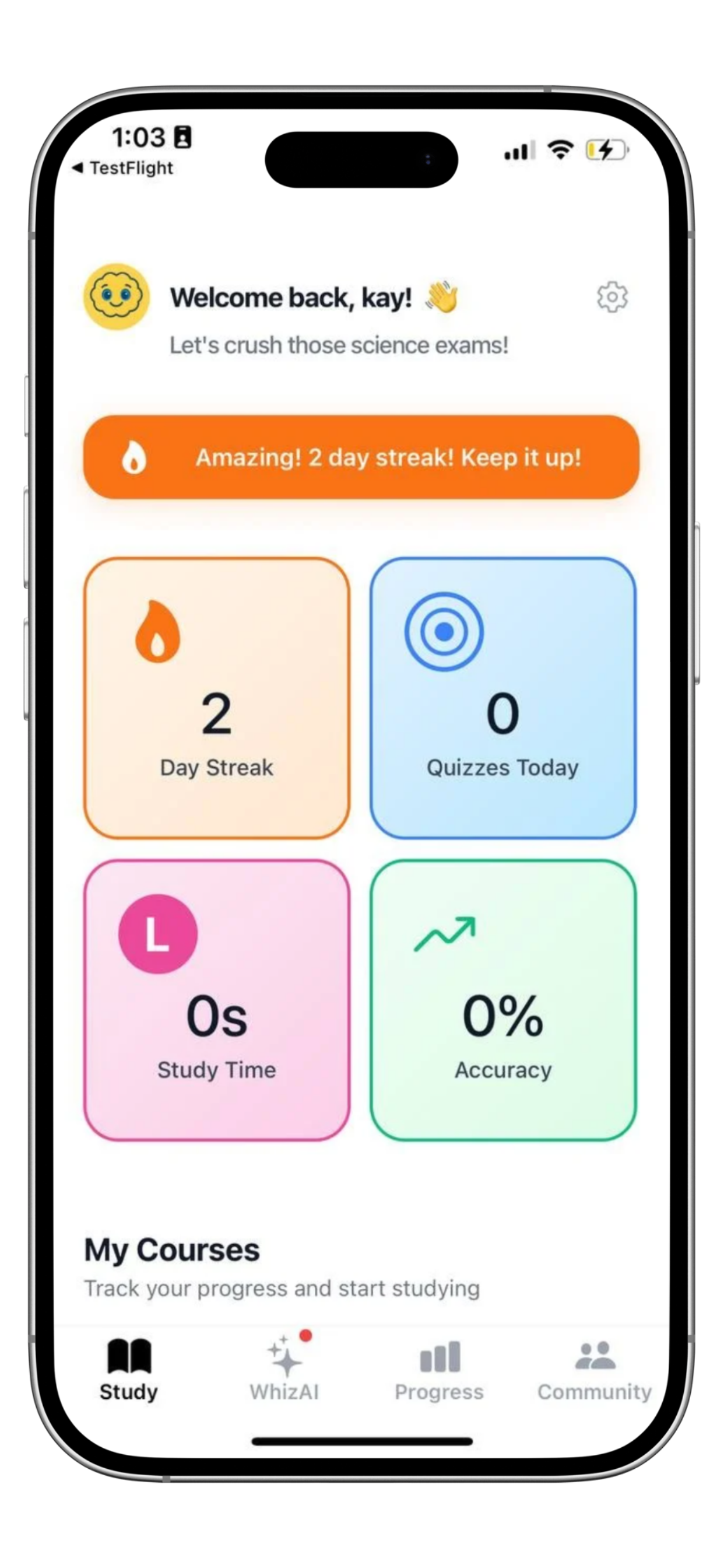 QuizWhiz home screen